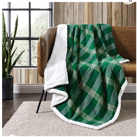 Eddie Bauer Home Green Plaid Sherpa Throw Union Bay Plaid New in Package Cotton - Picture 1 of 5